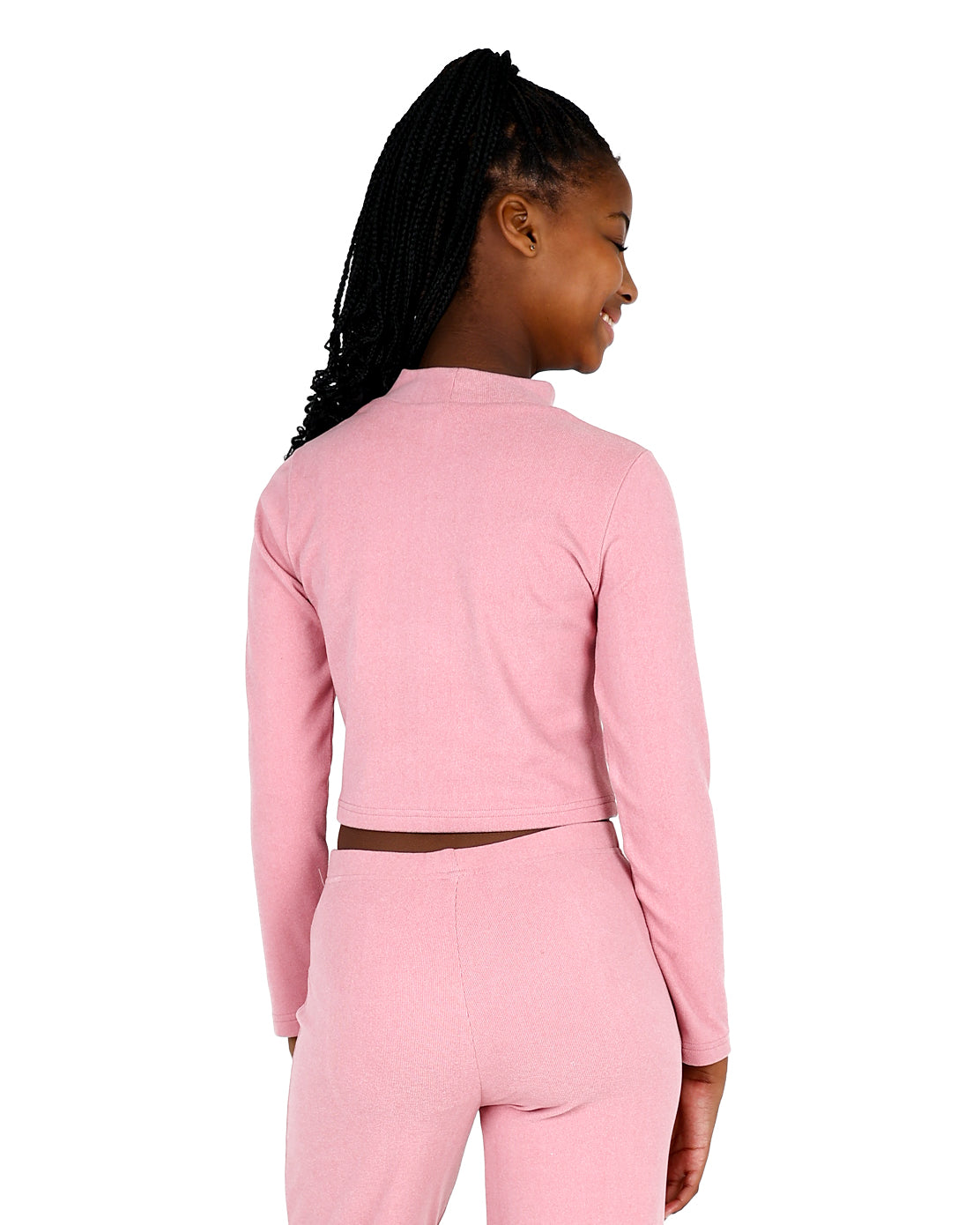 Pink Long Sleeve Double Brushed Crop Top