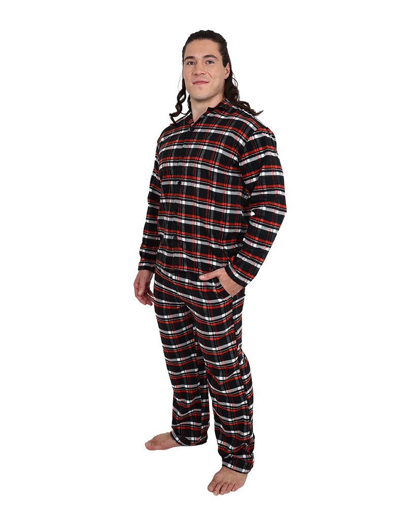 Long Sleeve Black & Red Check Flannel Long Pyjama Set