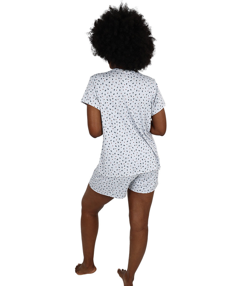 Short Sleeve Grey Ditsy Floral Pyjama Shorts Set