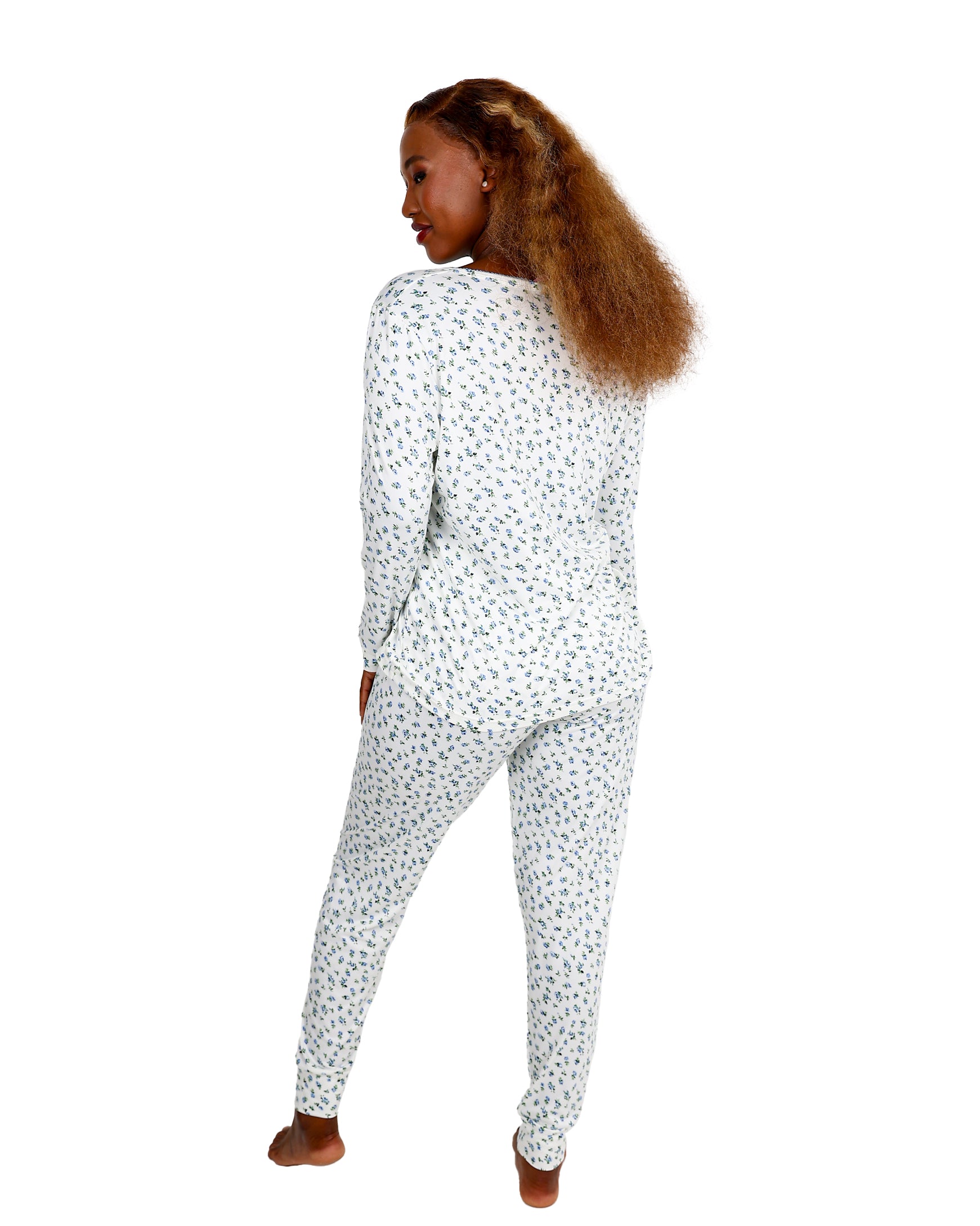 Long Sleeve Blue Ditsy Floral Pajama Set