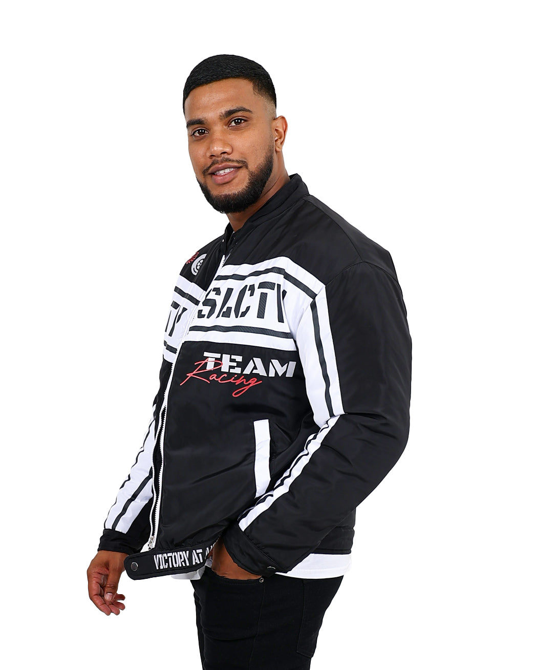 Black & White Team Racing Biker Jacket