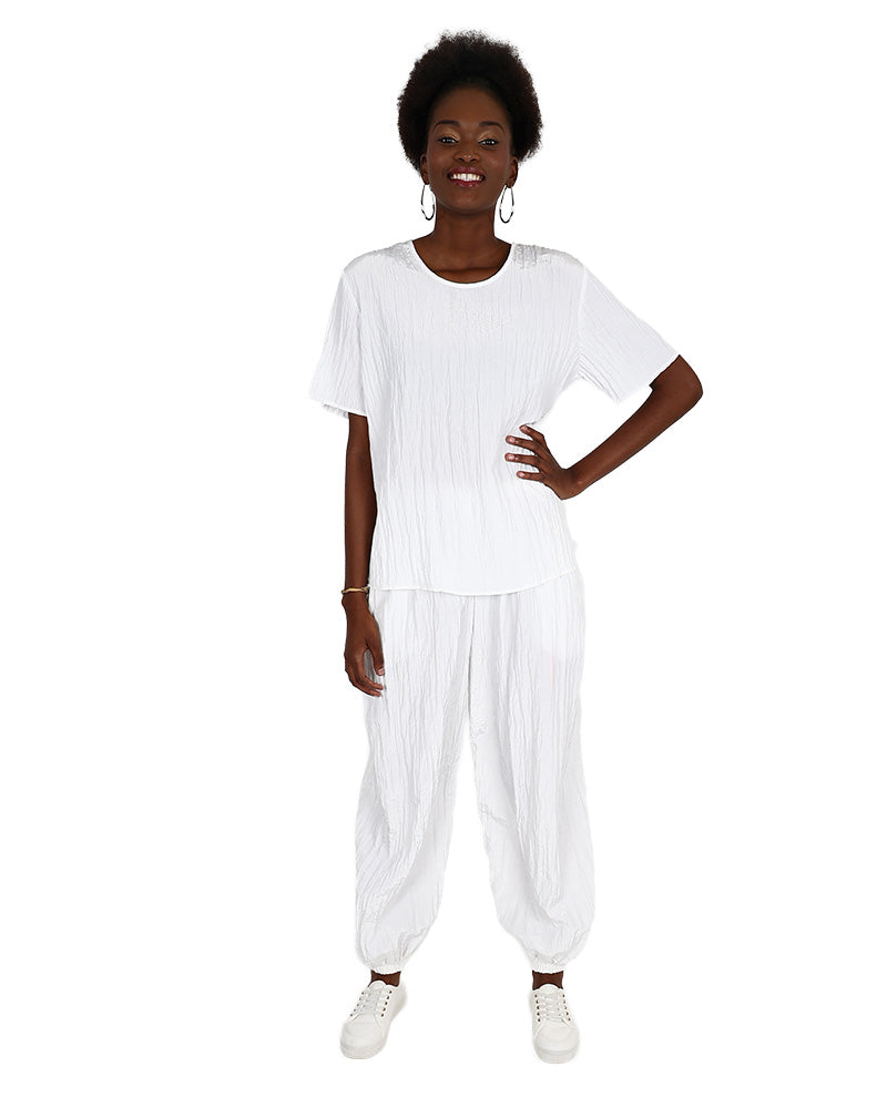 Short Sleeve White Crinkle Blouse