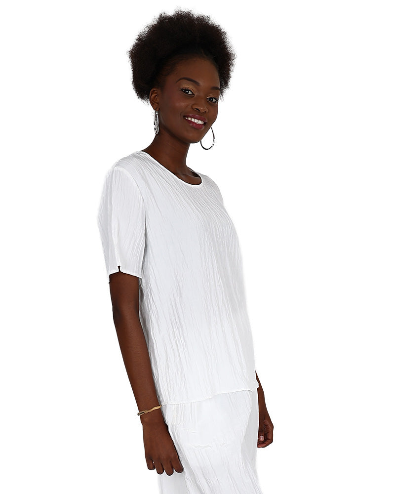 Short Sleeve White Crinkle Blouse