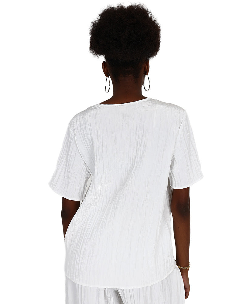 Short Sleeve White Crinkle Blouse