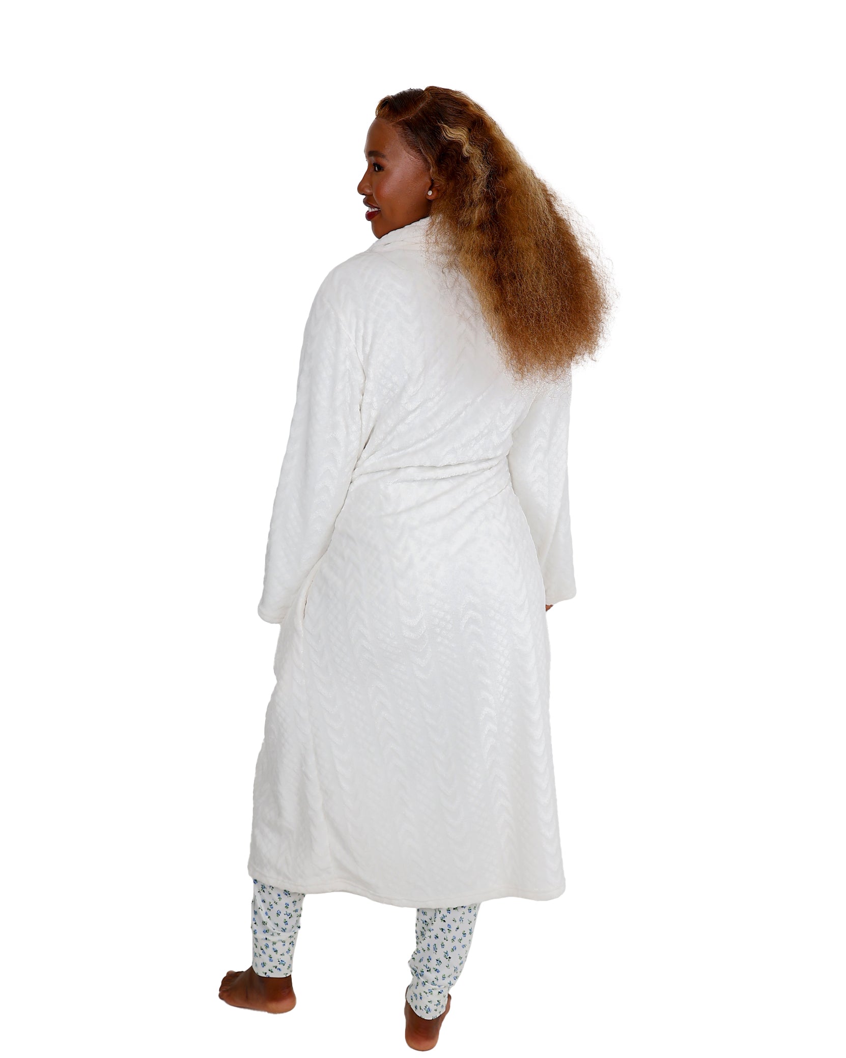 Long Sleeve Cream Embossed Maxi Gown