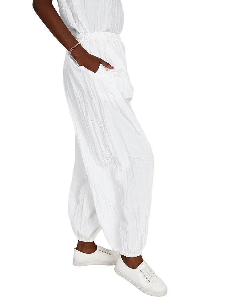 White Crinkle Balloon Pants