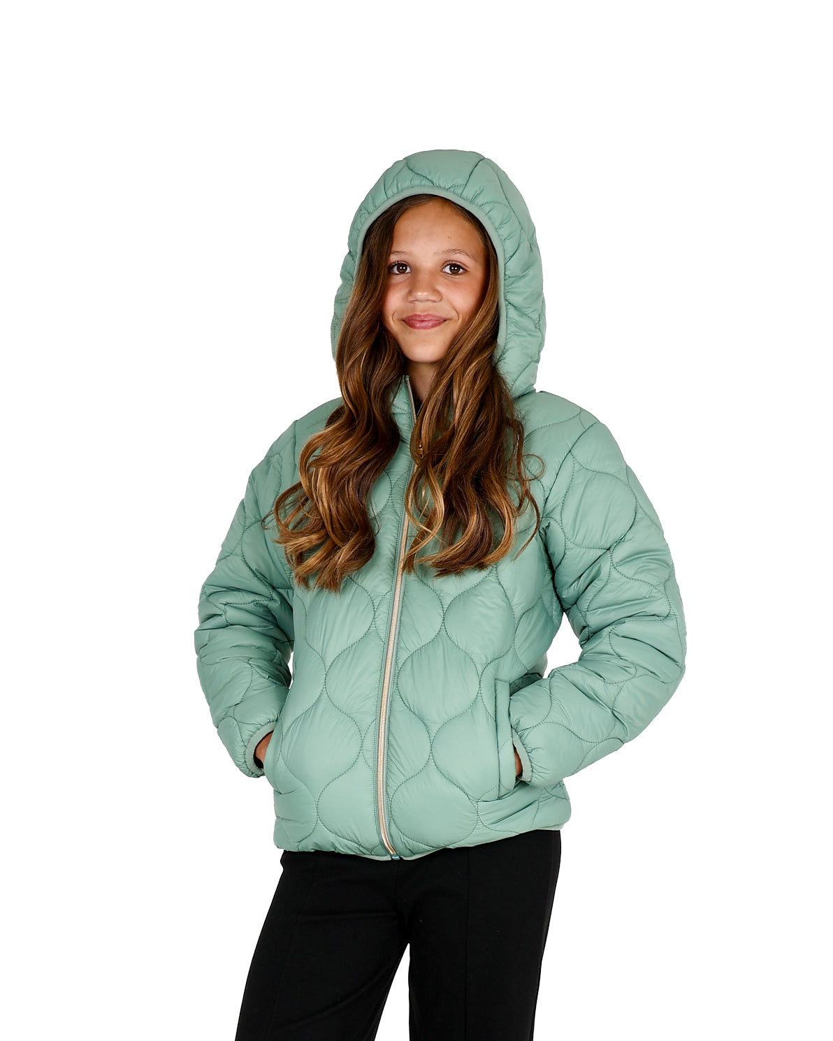 Sage Quilted Hooded Zip Up Puffer Jacket