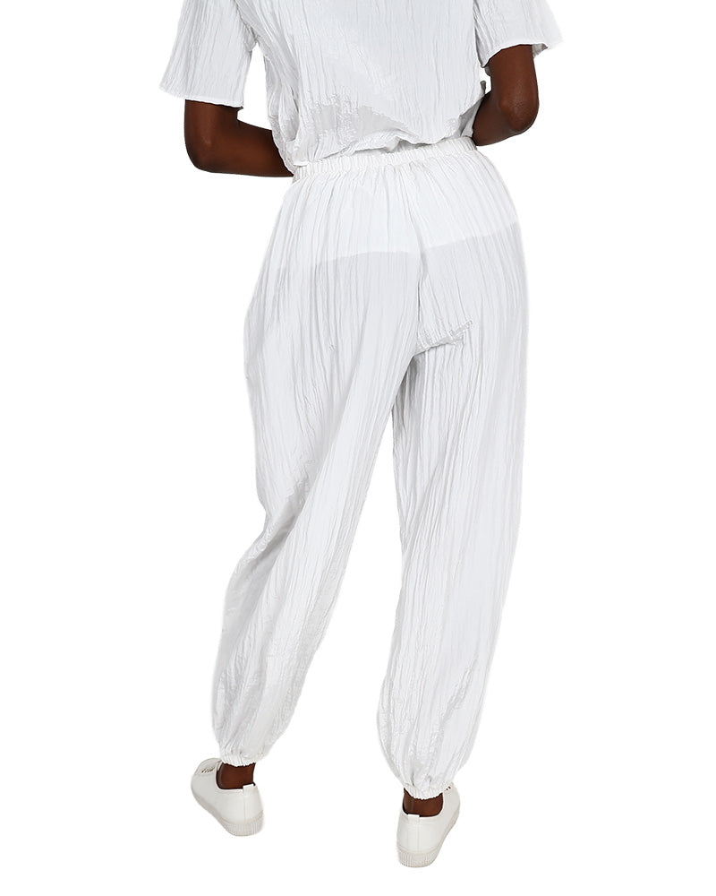 White Crinkle Balloon Pants