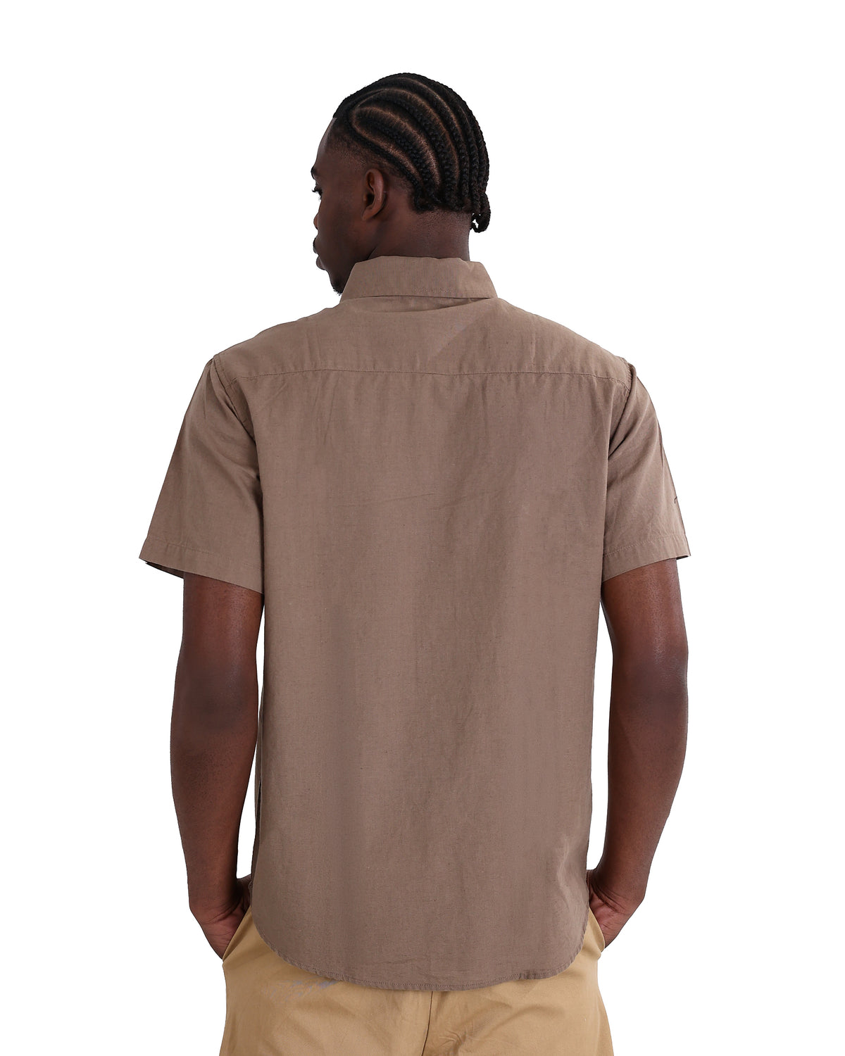 Short Sleeve Taupe Linen Look Shirt