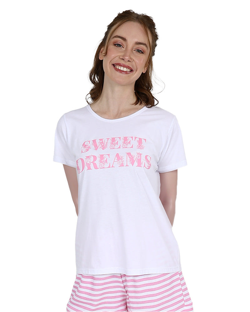 Short Sleeve Pink Sweet Stripe Cotton Pyjama Shorts Set