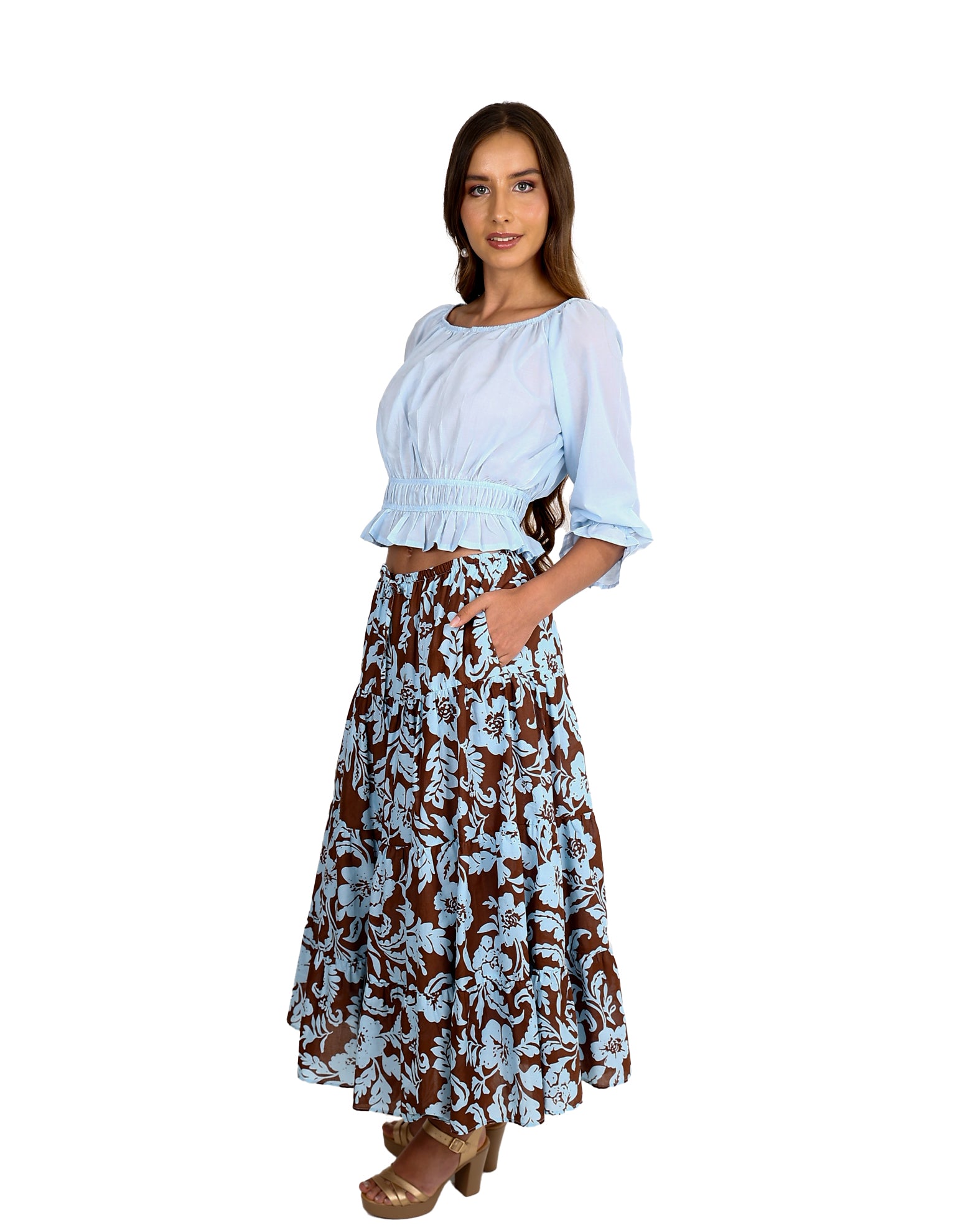 Mirelle Floral Tiered Cotton Maxi Skirt