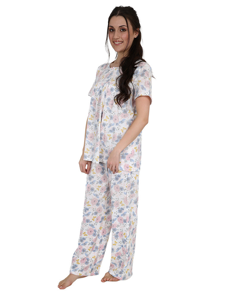 Short Sleeve Lilac Floral Long Pyjama Set