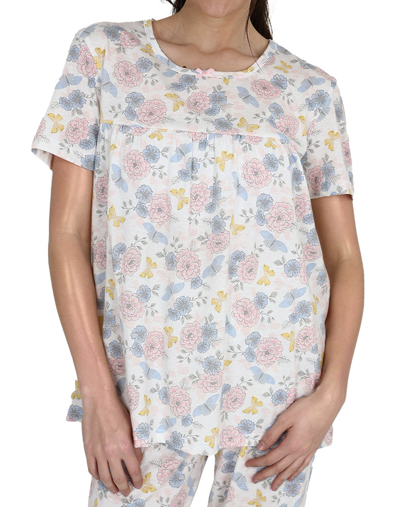 Short Sleeve Lilac Floral Long Pyjama Set