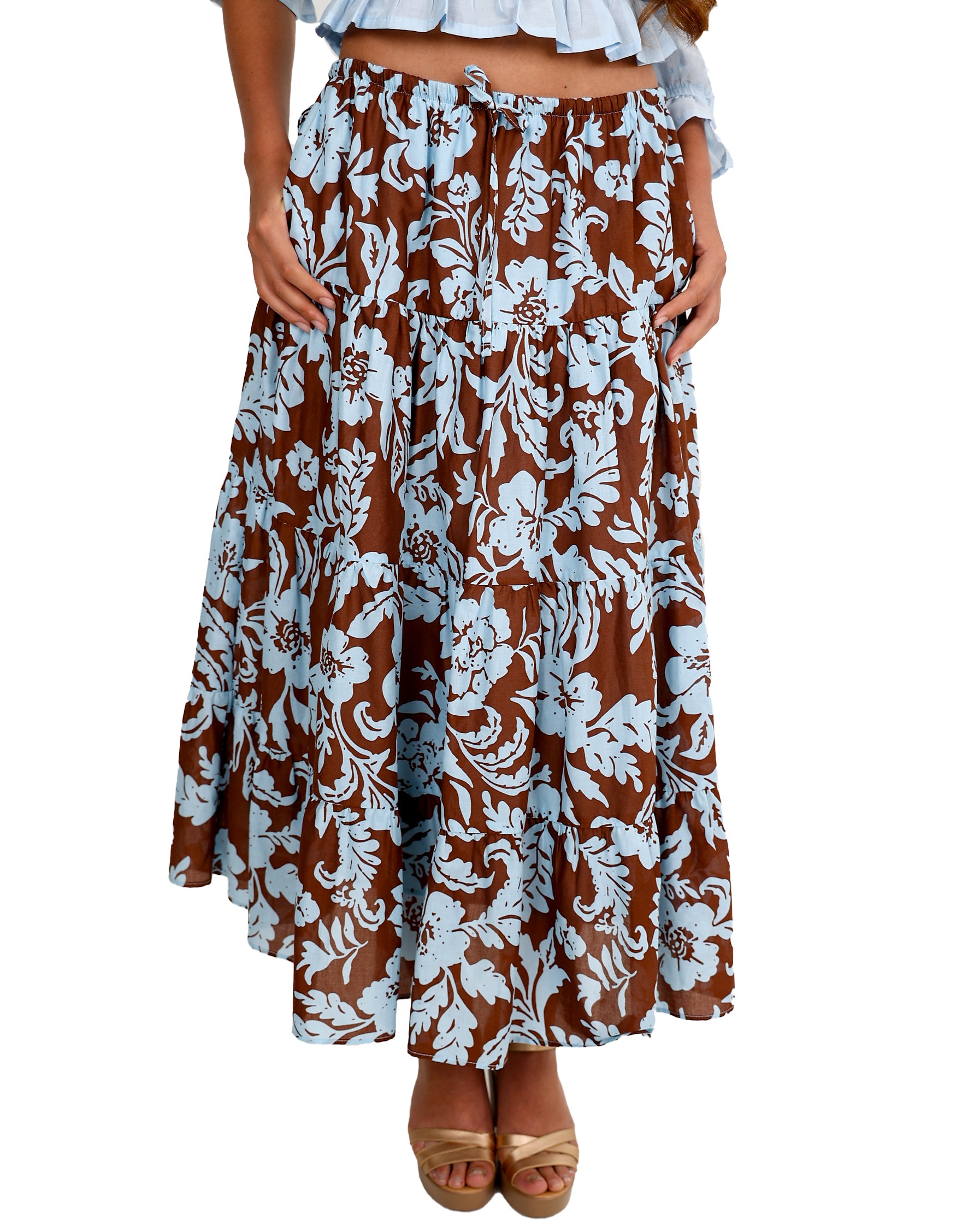 Mirelle Floral Tiered Cotton Maxi Skirt