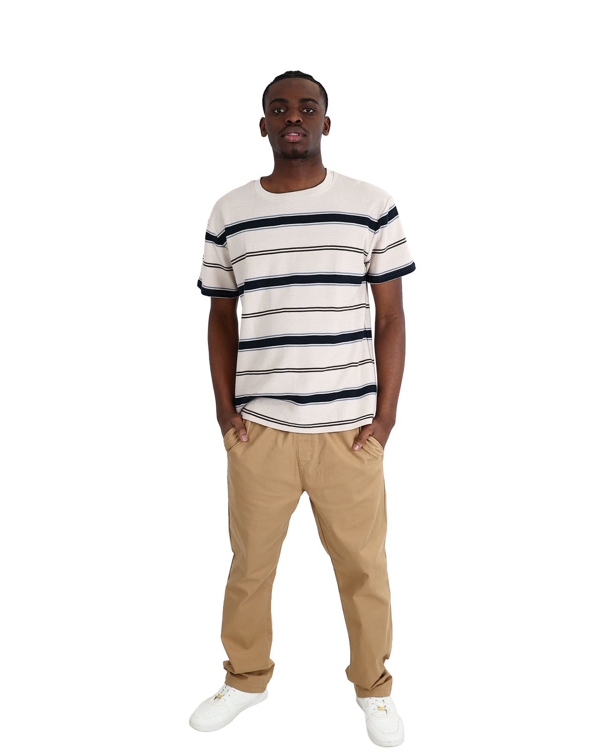 Short Sleeve Cream Striped Cotton T-Shirt