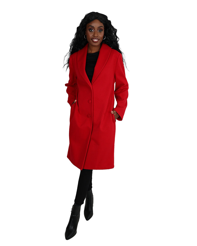 Red Twill Melton Coat