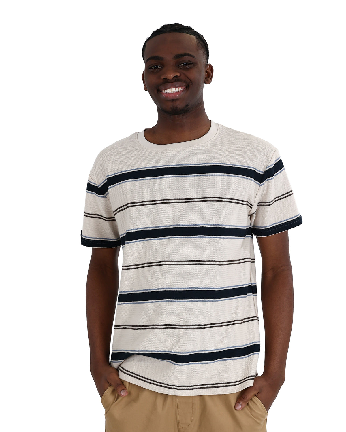 Short Sleeve Cream Striped Cotton T-Shirt
