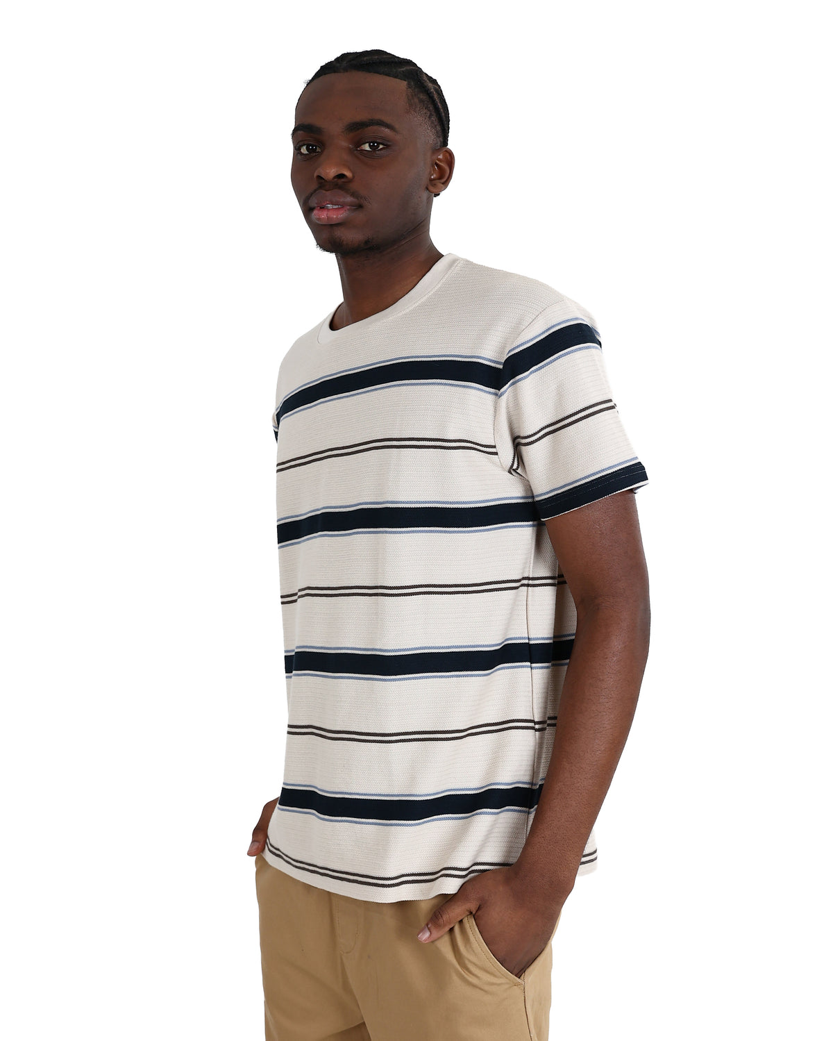Short Sleeve Cream Striped Cotton T-Shirt