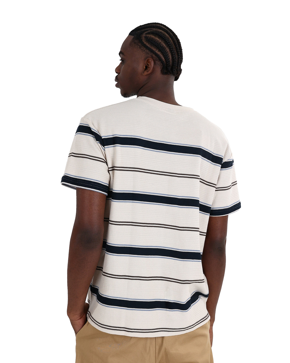 Short Sleeve Cream Striped Cotton T-Shirt