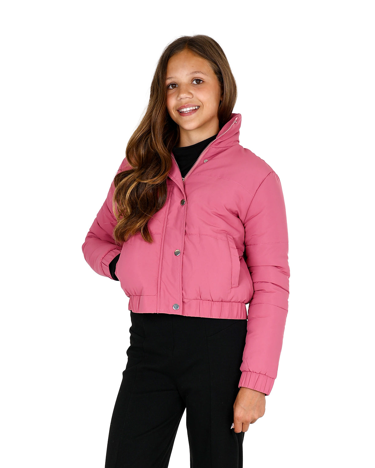 Cropped Elastic Waist Bomber Jacket