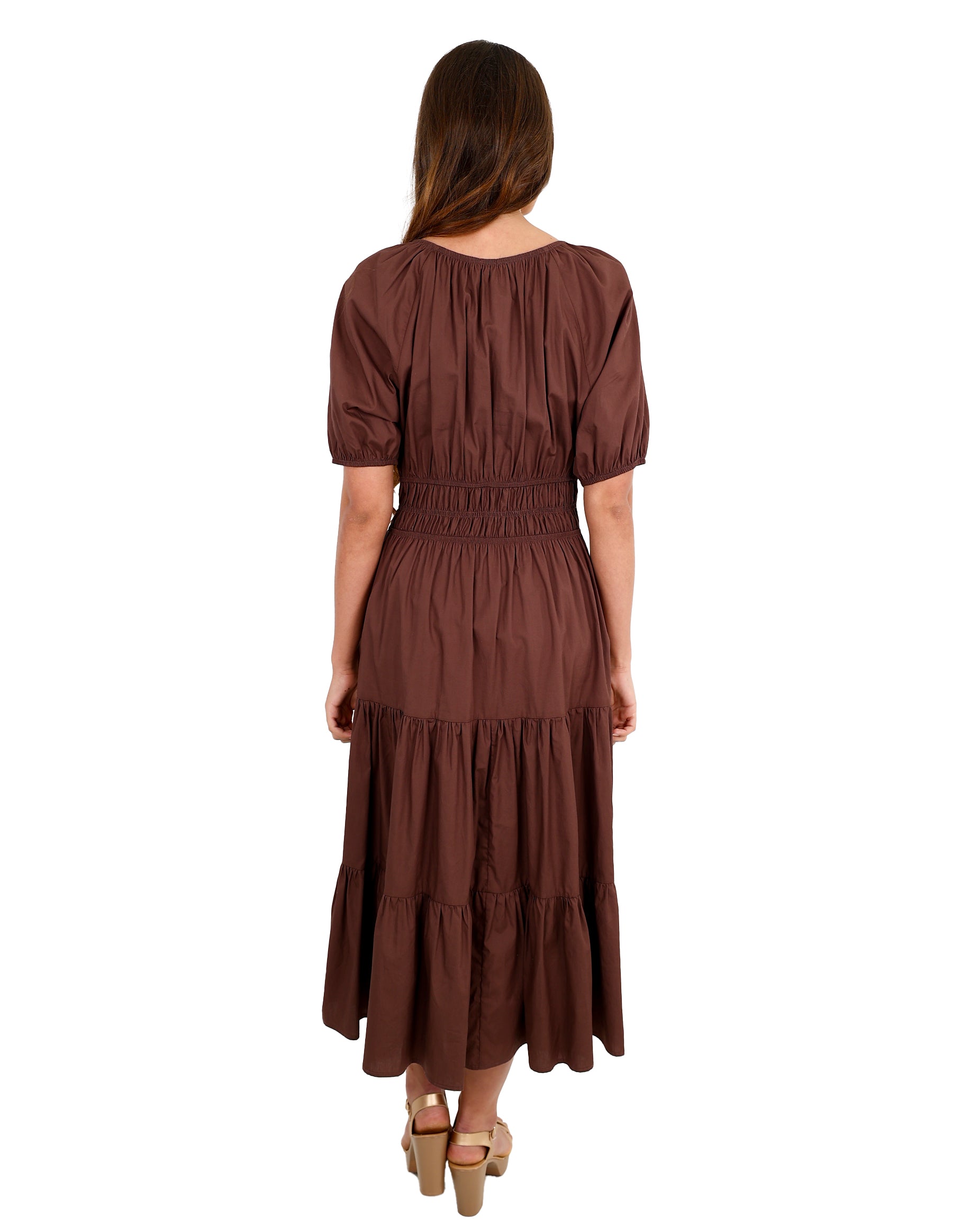 Tahlia Ruched Waist Tiered Cotton Midi Dress