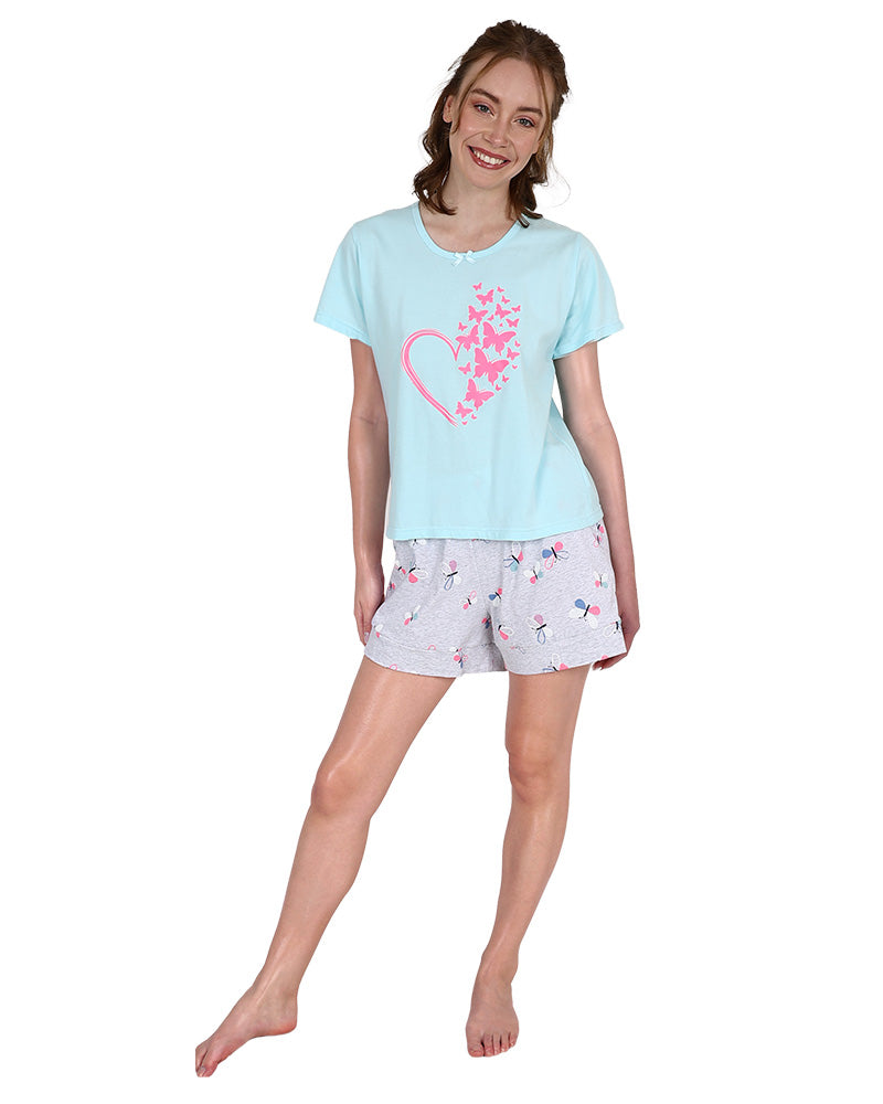 Short Sleeve Blue Butterfly Shorts Pyjama Set