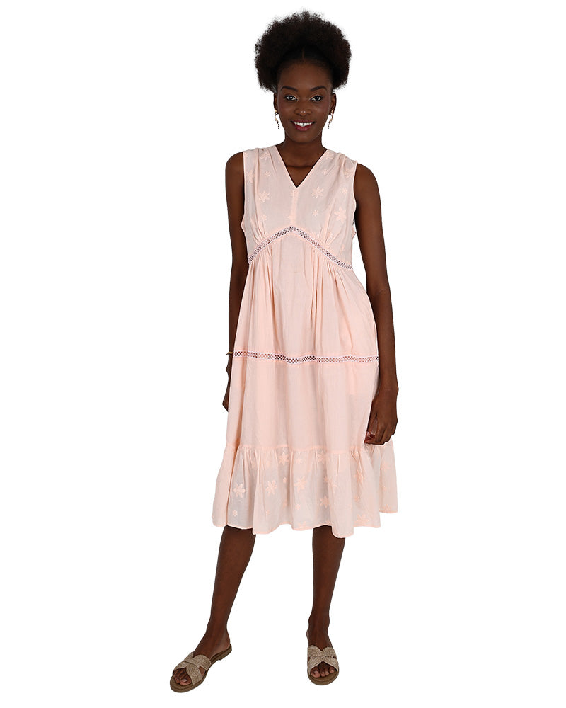 Sleeveless Embroidered Knee Length Dress