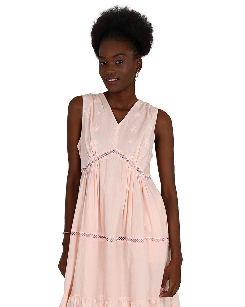 Sleeveless Embroidered Knee Length Dress
