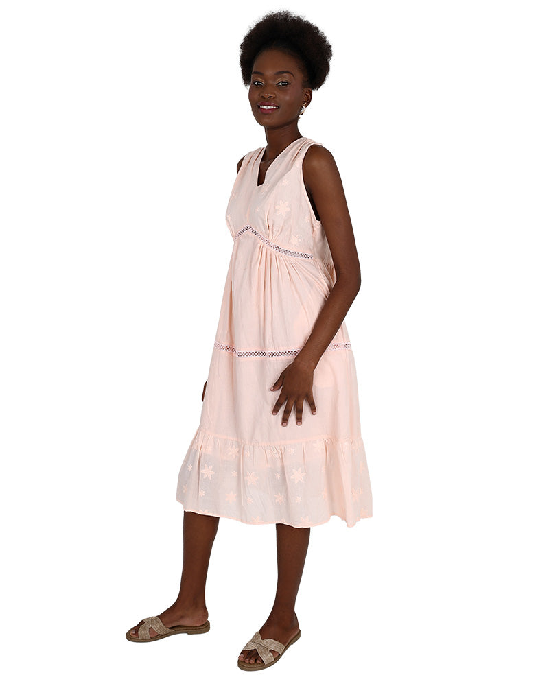 Sleeveless Embroidered Knee Length Dress