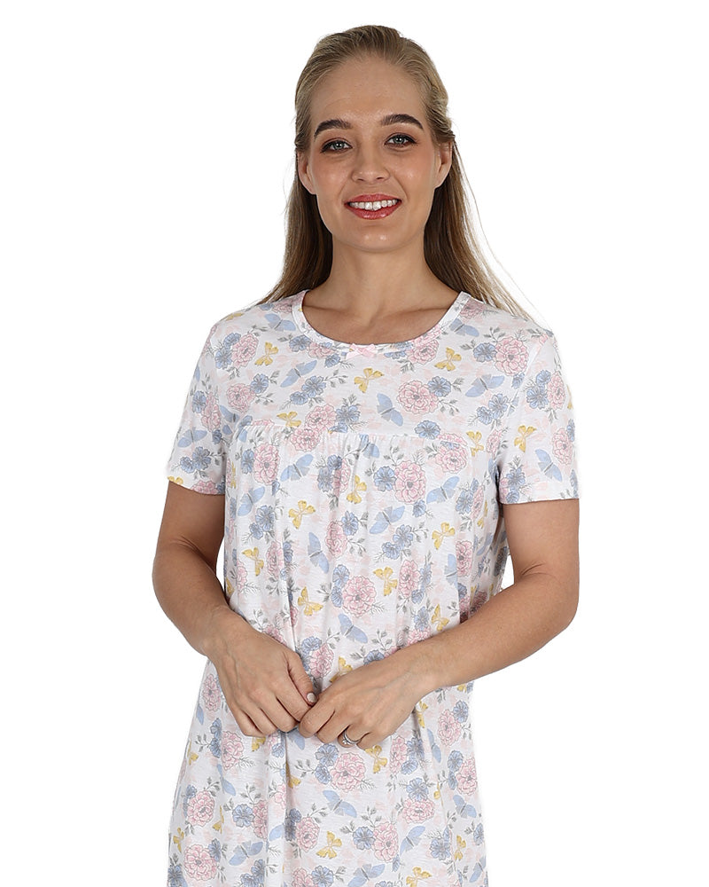 Short Sleeve Lilac Floral Longer Length Nightie