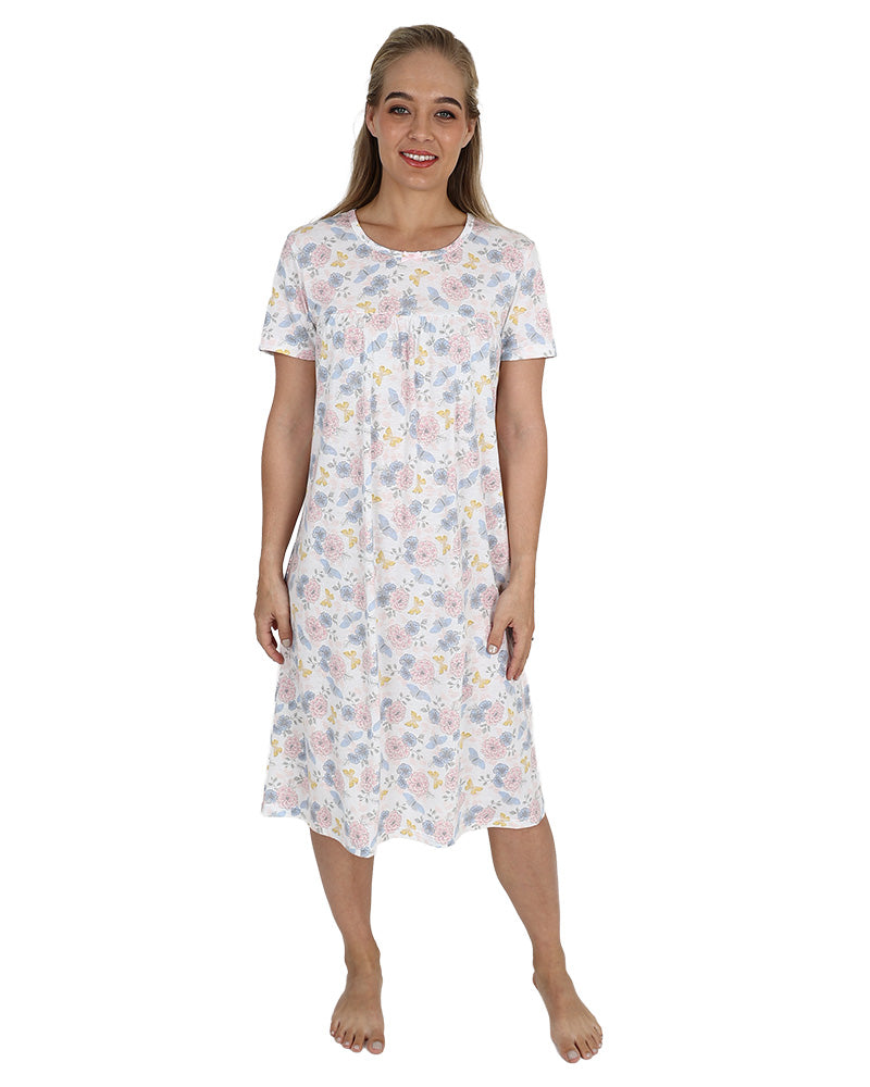 Short Sleeve Lilac Floral Longer Length Nightie