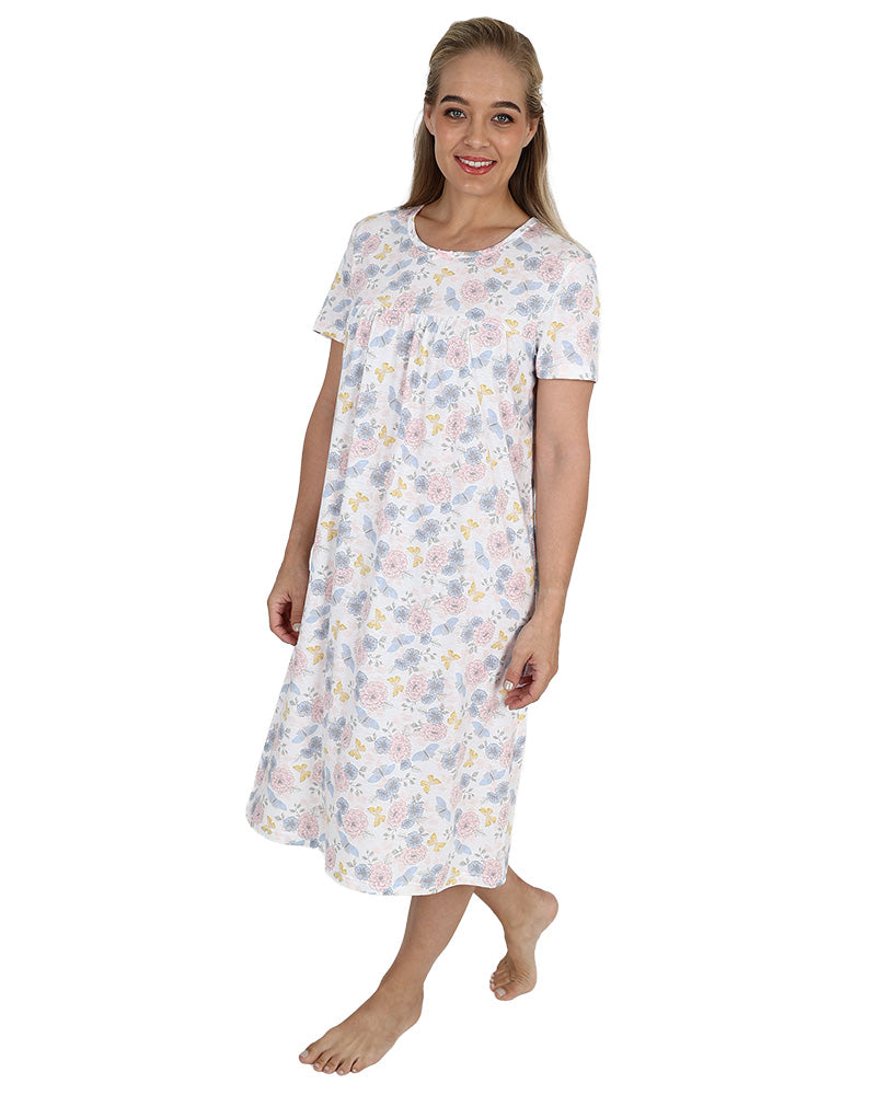 Short Sleeve Lilac Floral Longer Length Nightie