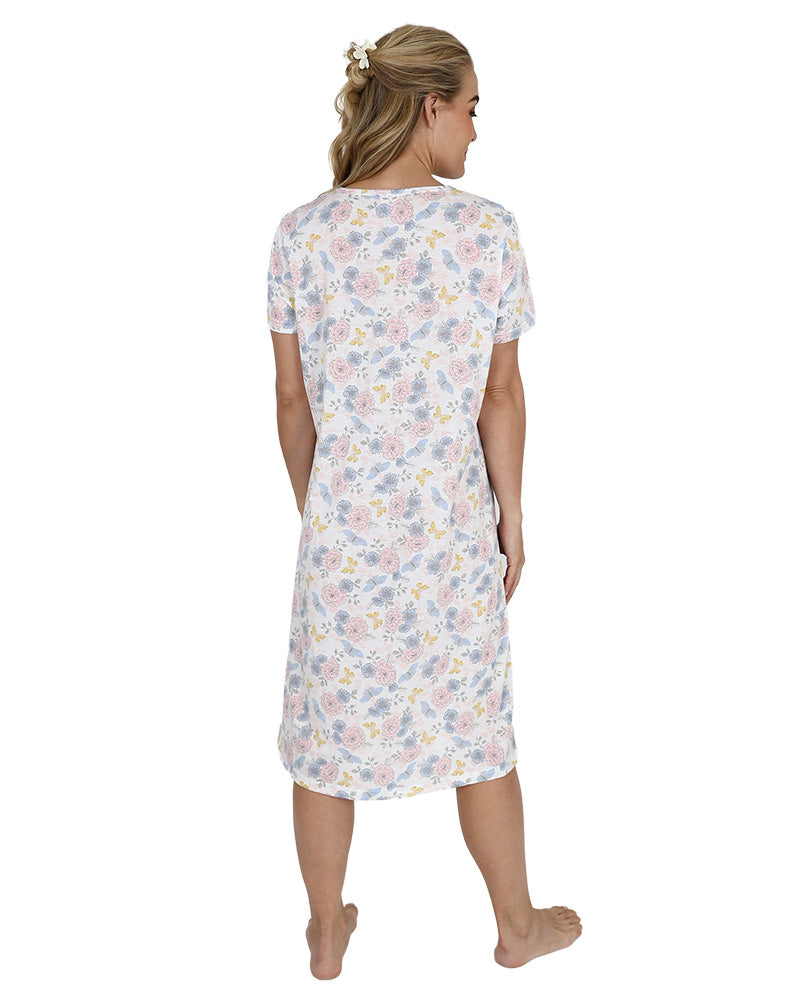 Short Sleeve Lilac Floral Longer Length Nightie