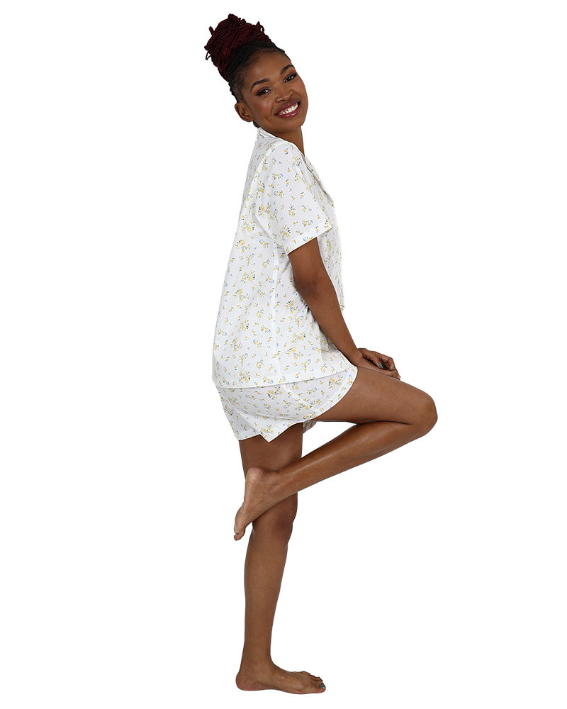 Short Sleeve Yellow Floral Short Pyjama Set