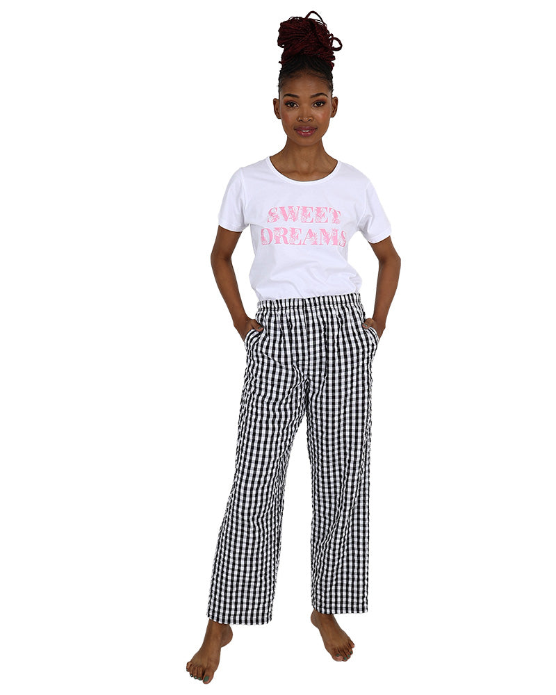 Black Gingham Check Pyjama Long Pants