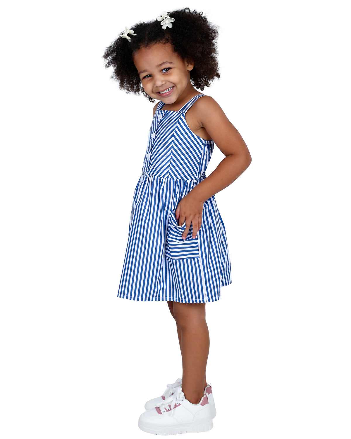 Sleeveless Blue Chevron Stripe Summer Dress