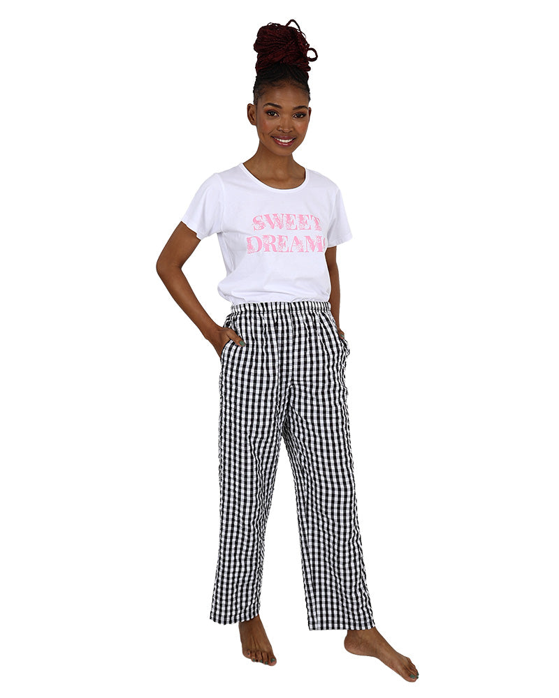 Black Gingham Check Pyjama Long Pants