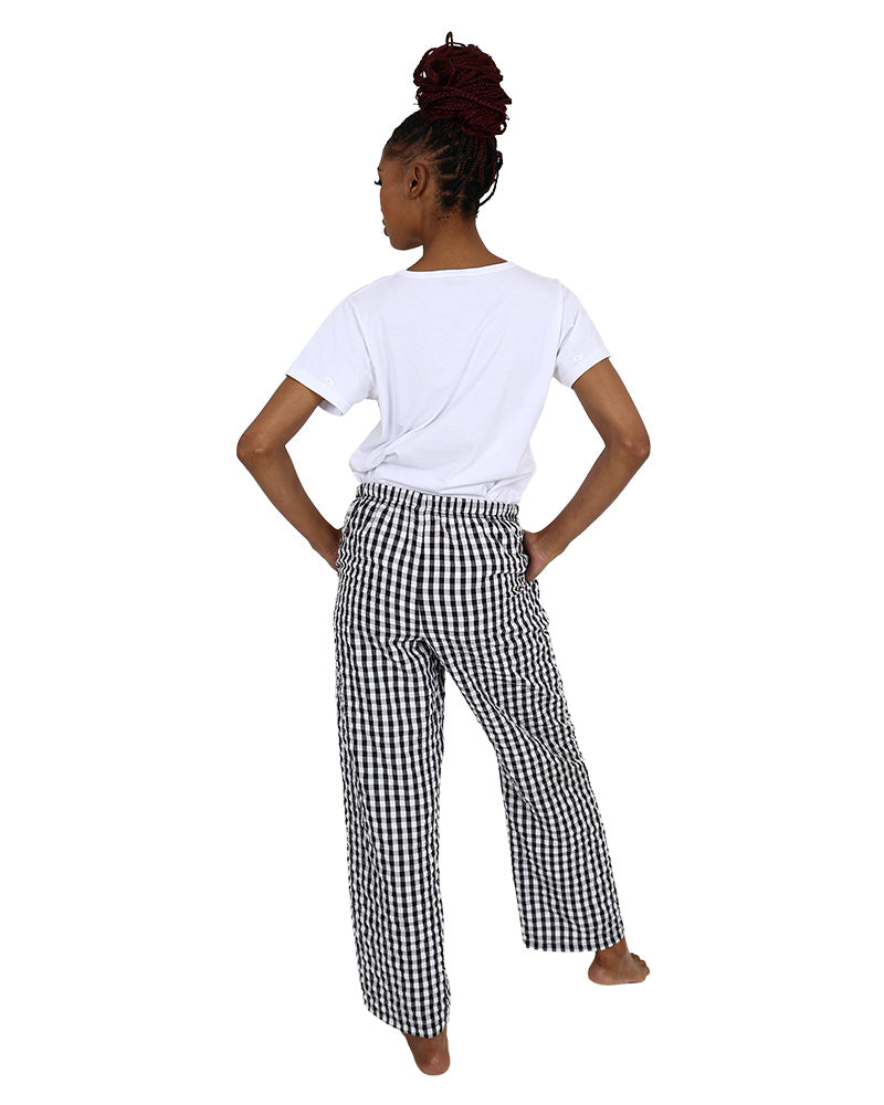 Black Gingham Check Pyjama Long Pants