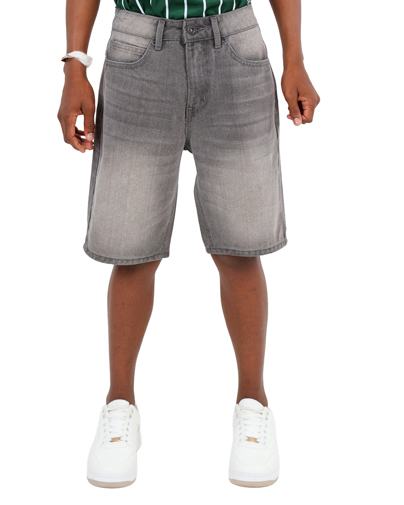 Grey Relaxed Denim Skater Shorts
