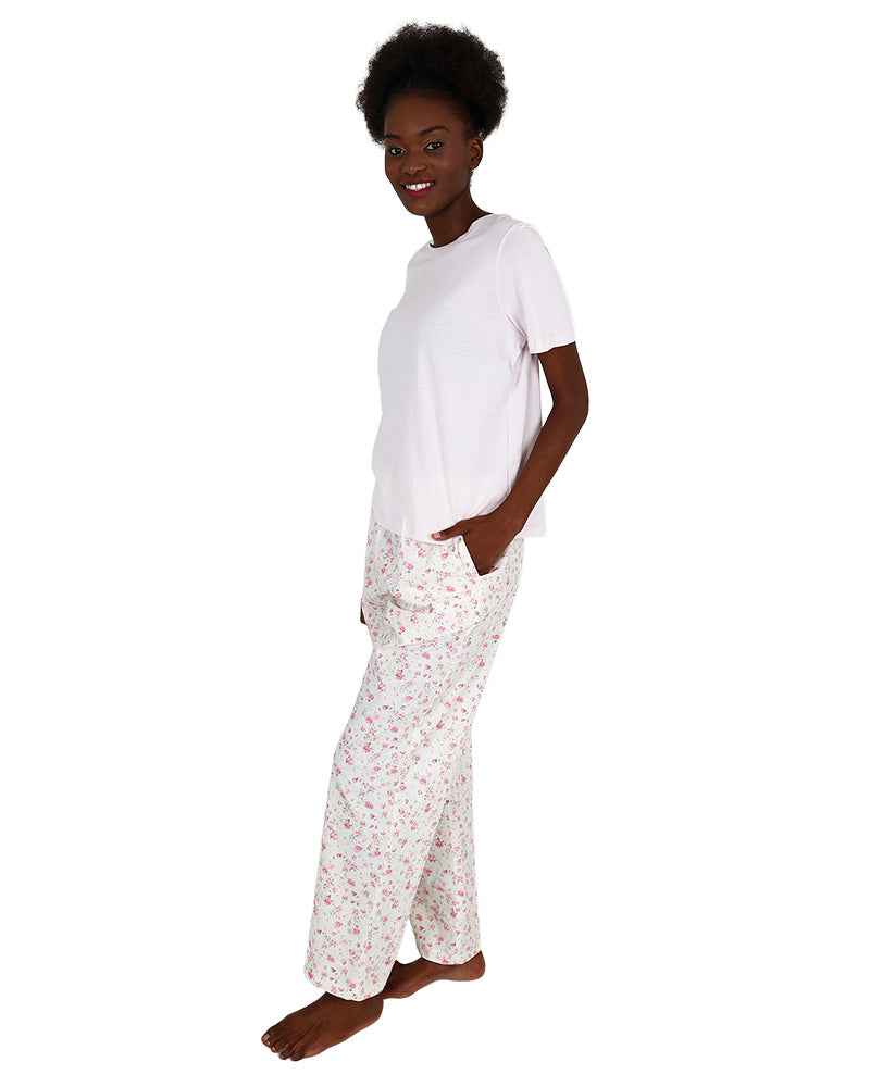 Short Sleeve Soft Pink Floral Long Pyjama Set