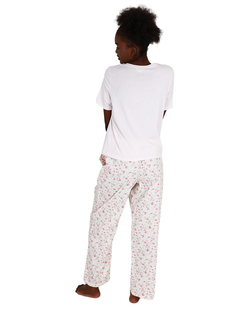 Short Sleeve Soft Pink Floral Long Pyjama Set