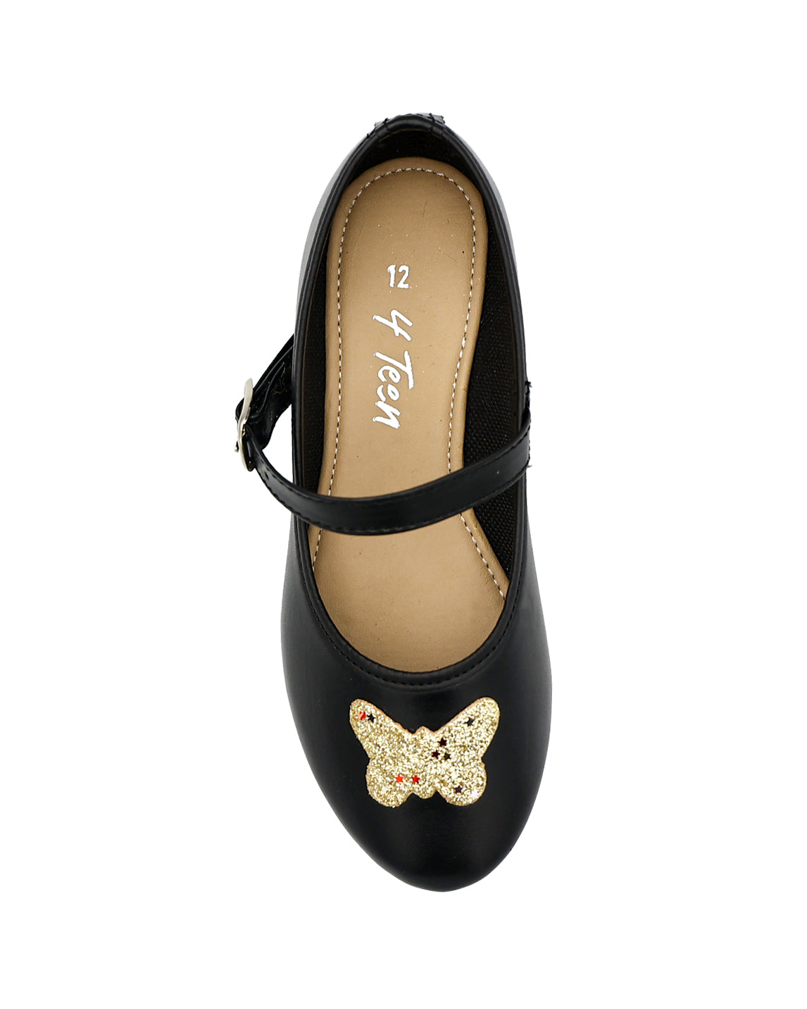 Girls Black Butterfly Bar Pumps