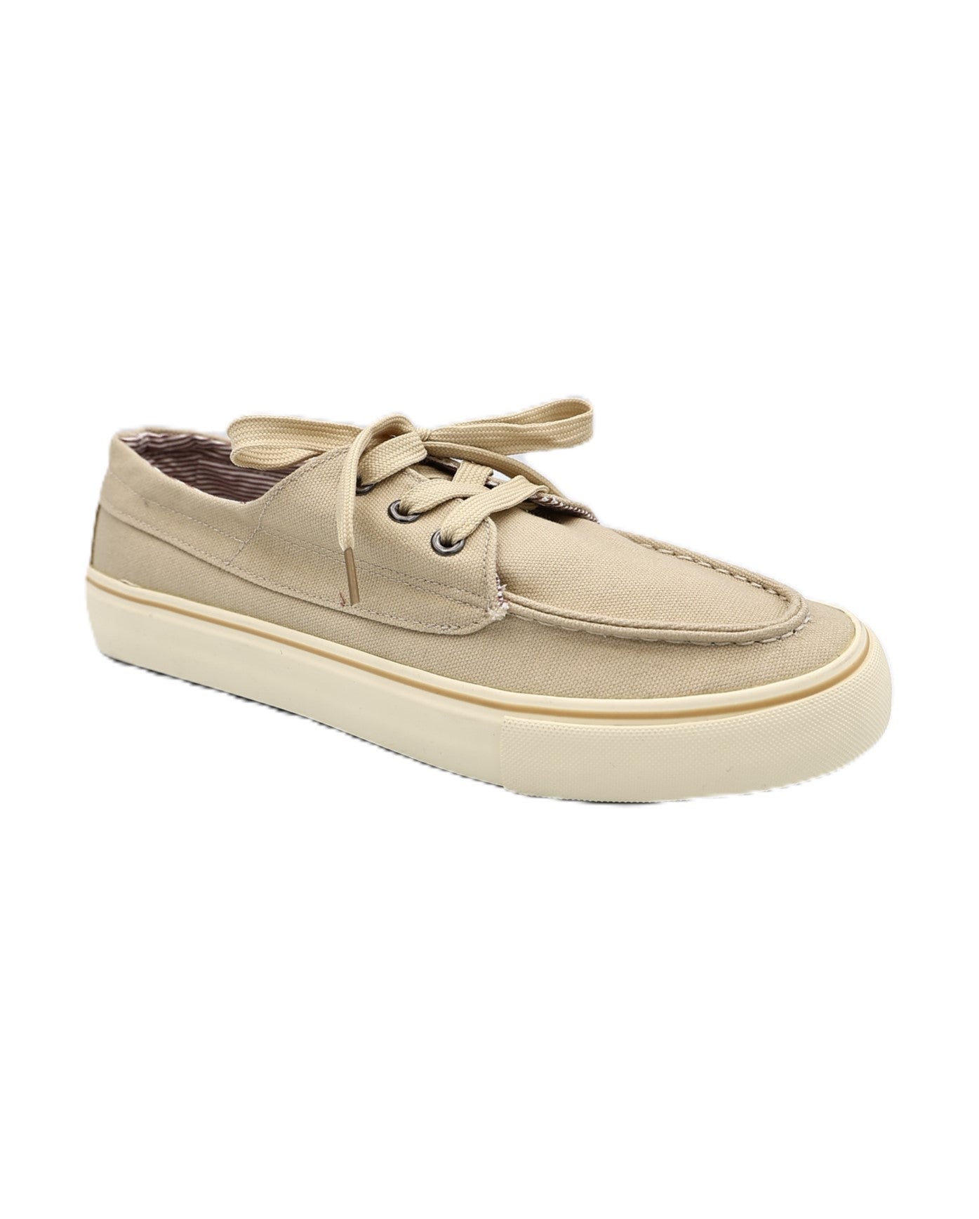 Beige Canvas Lace Up Boat Shoes