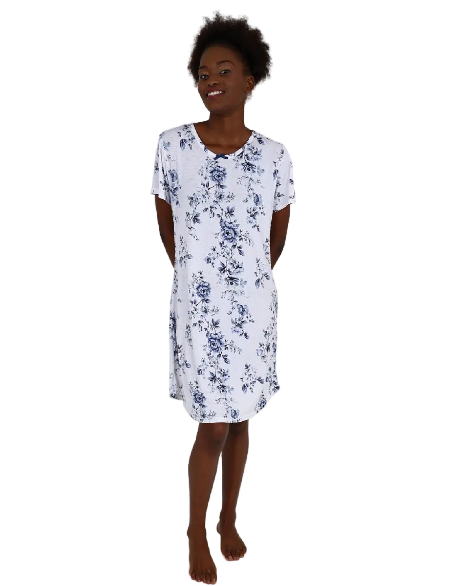 Short Sleeve Blue Rose Night Dress