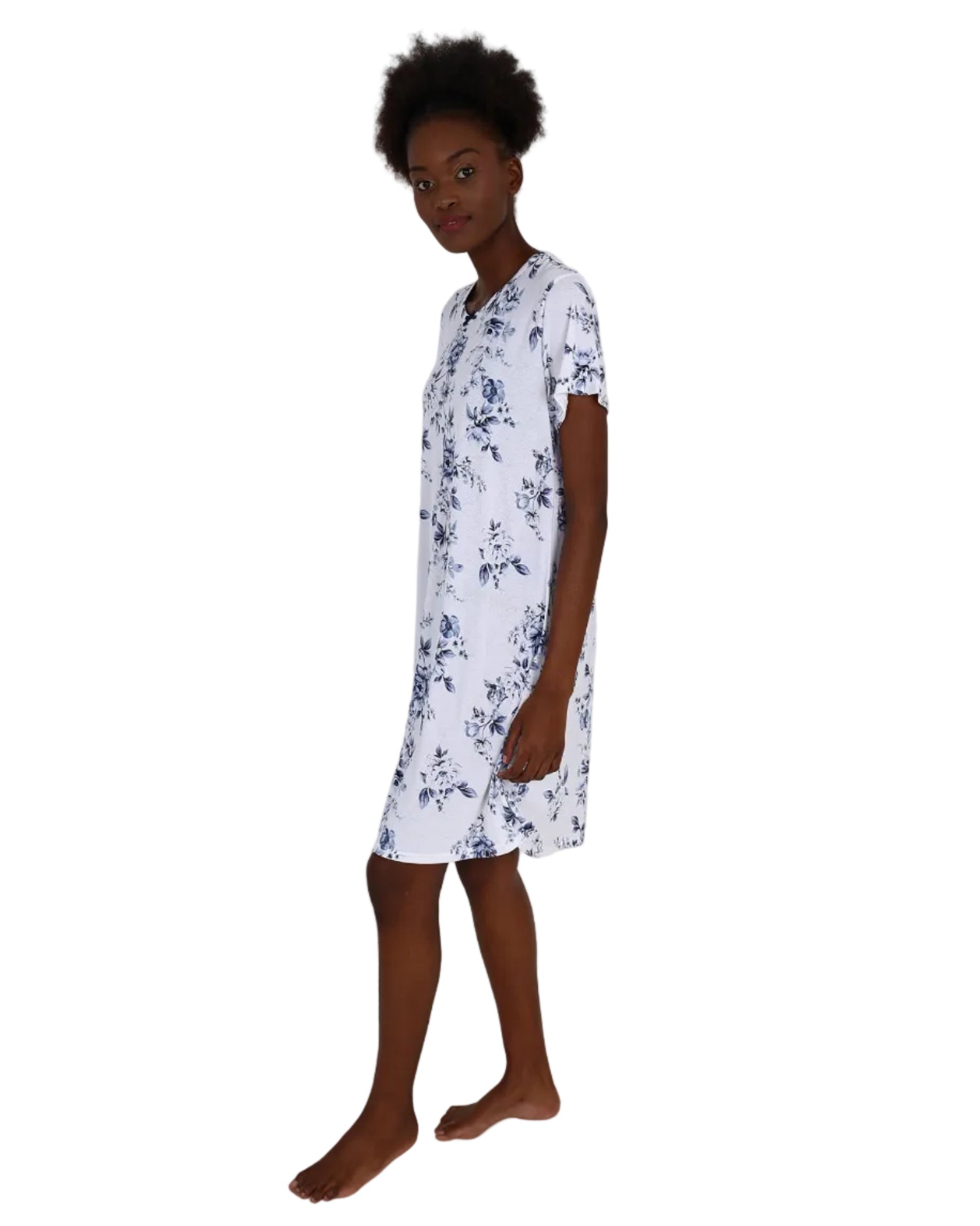 Short Sleeve Blue Rose Night Dress