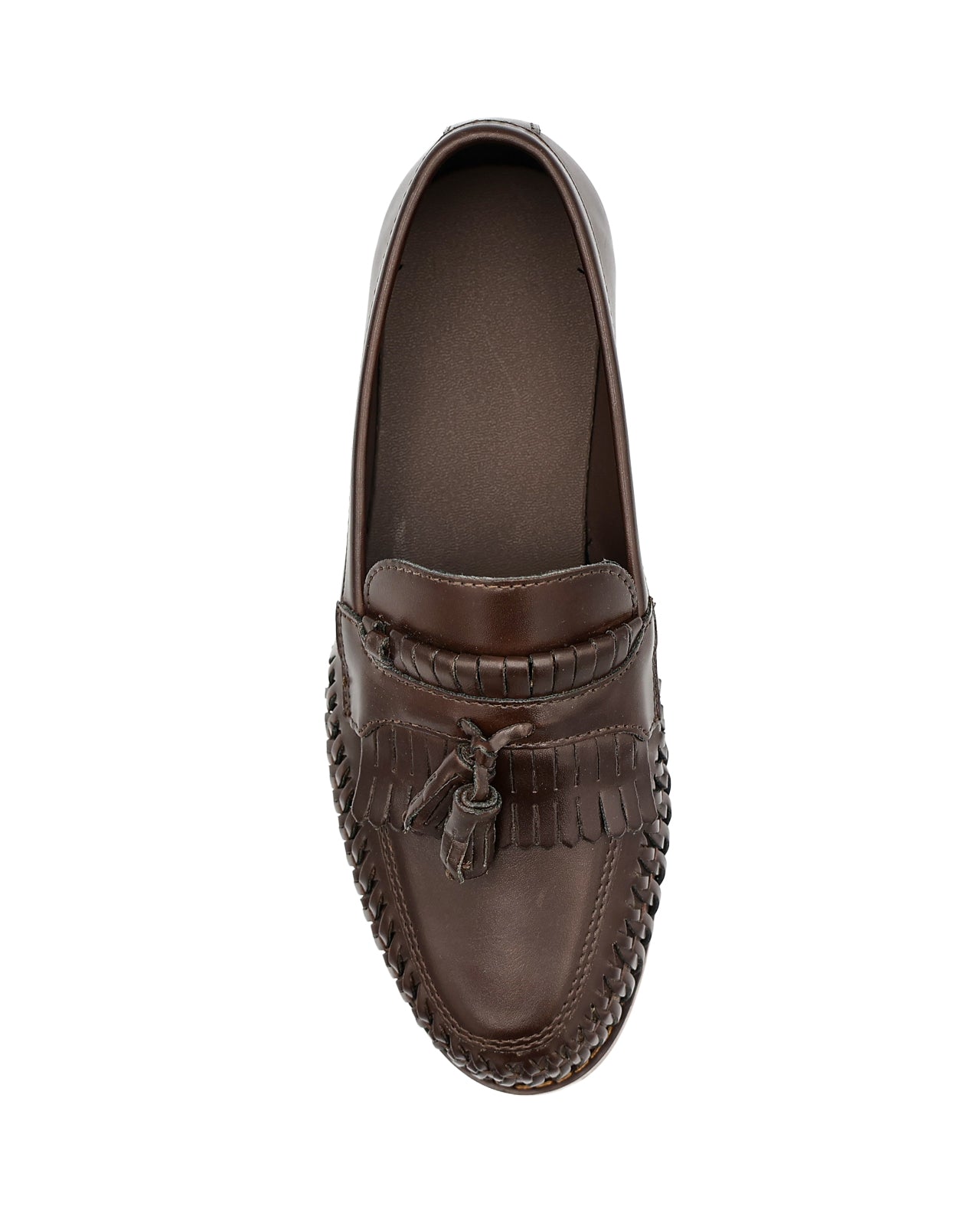 Brown Weave Tassel Loafers