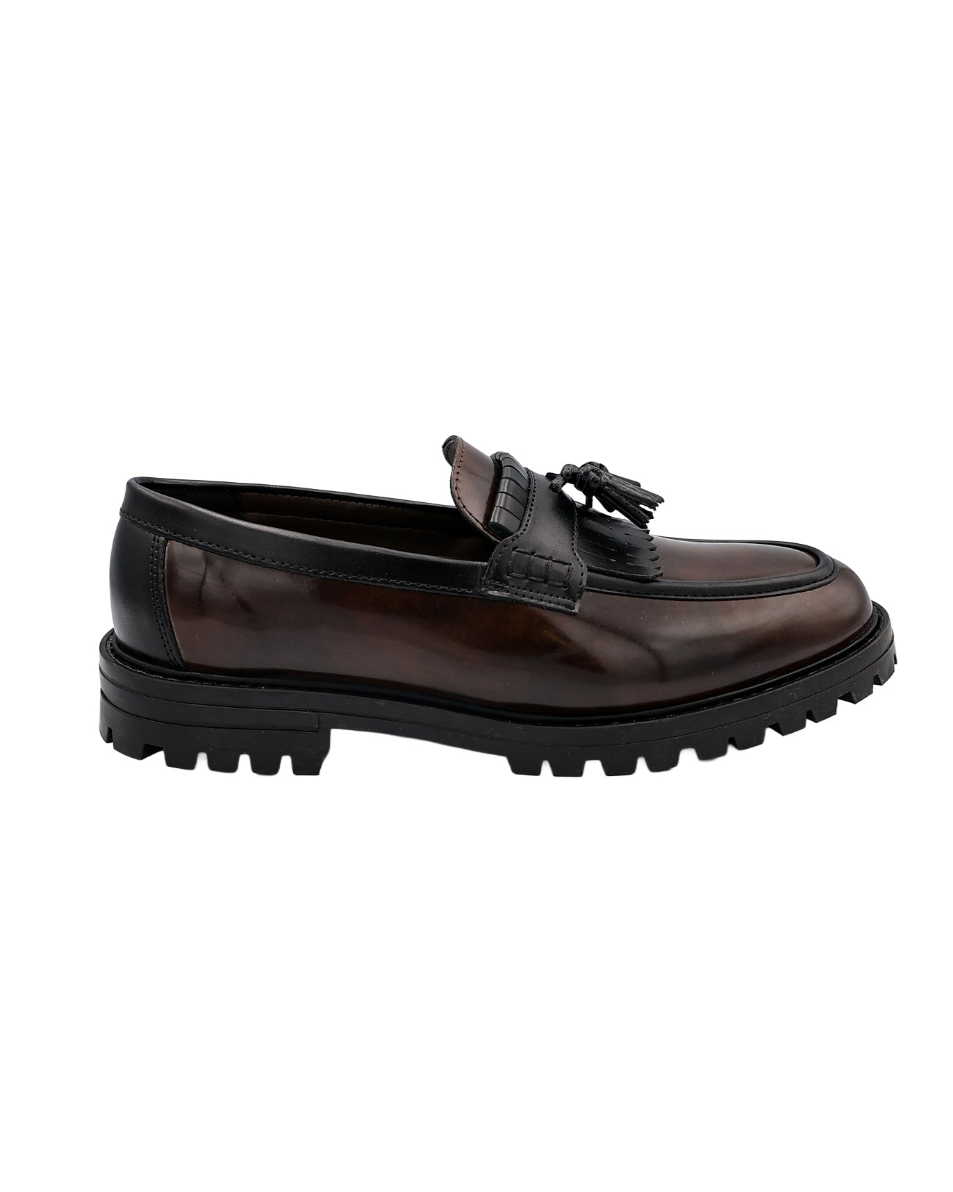 Brown Chunky Hi-Shine Tassel Loafers