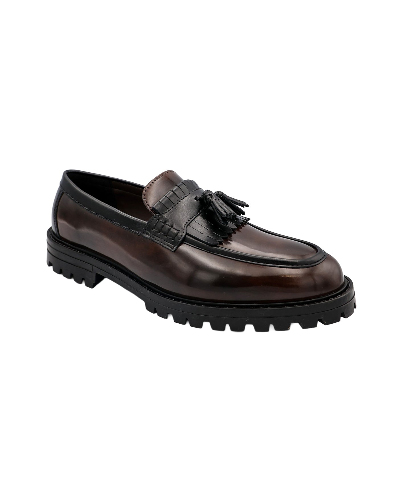 Brown Chunky Hi-Shine Tassel Loafers