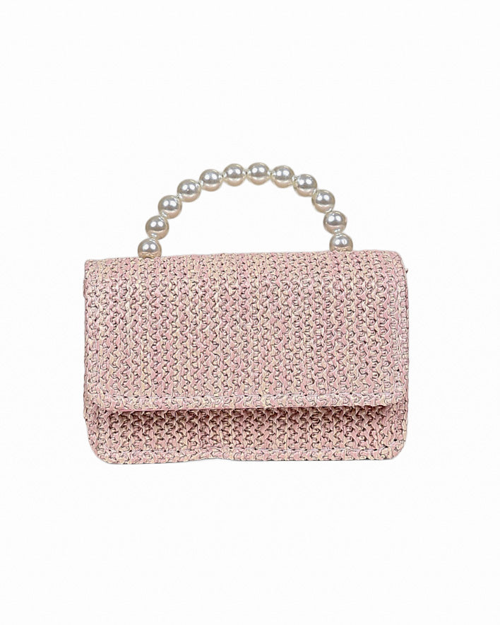 Pink Woven Pearl Handle Handbag