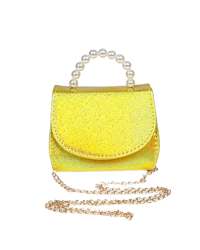 Gold Smooth Glitter Pearl Handle Handbag